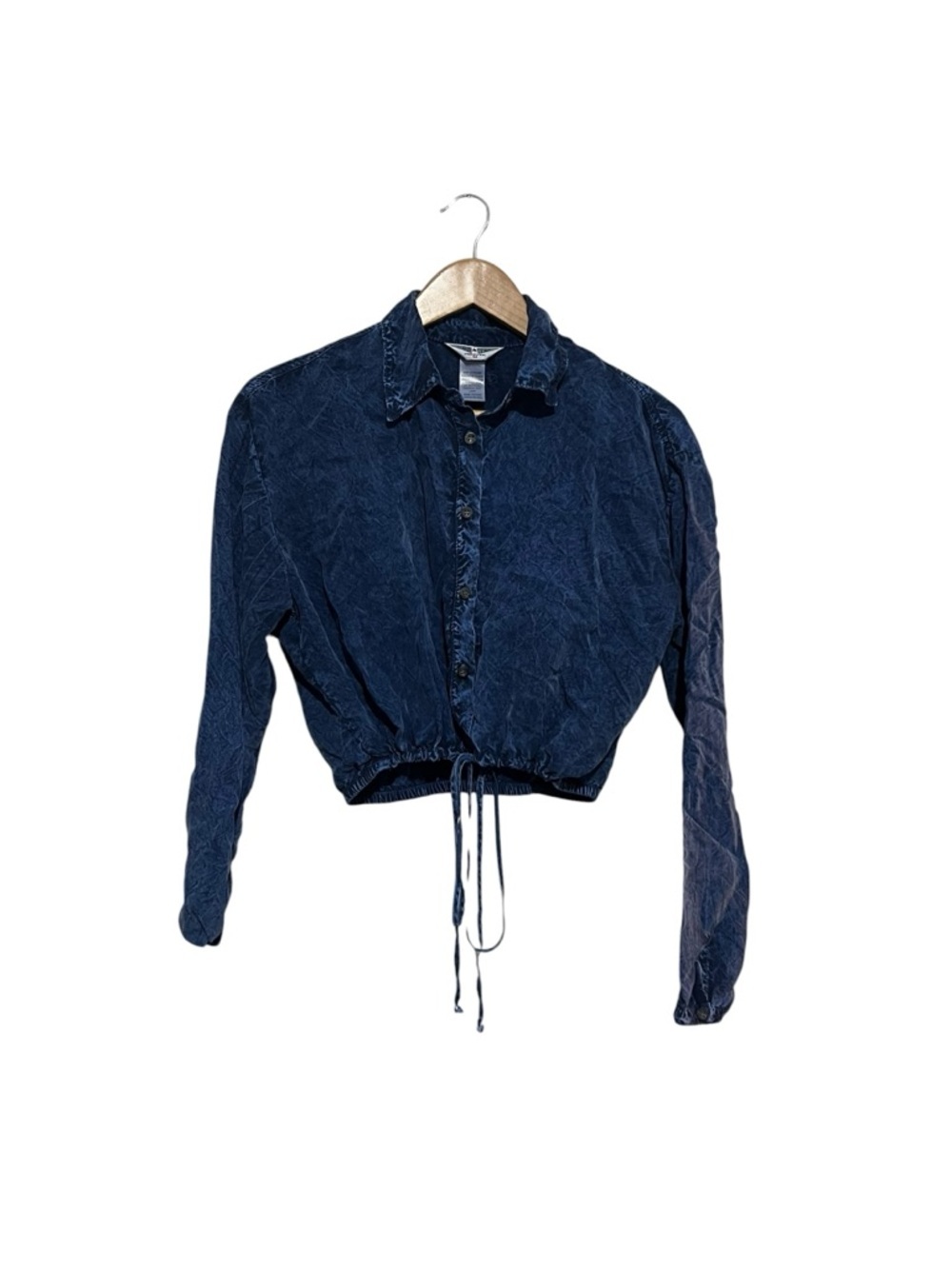 Hard Tail Blue Wash Crinkle Shirt Size Elastic Hem Size Medium Cupro